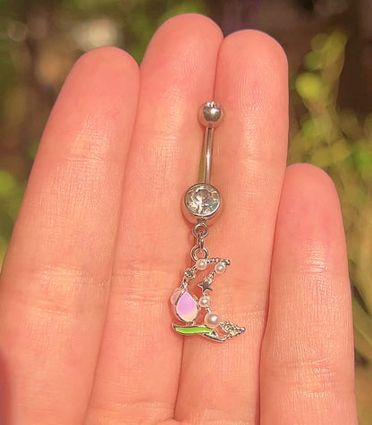 Floral Moon Belly Ring