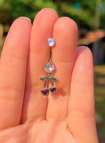 Cherry Heart Titanium Dangle Belly Ring