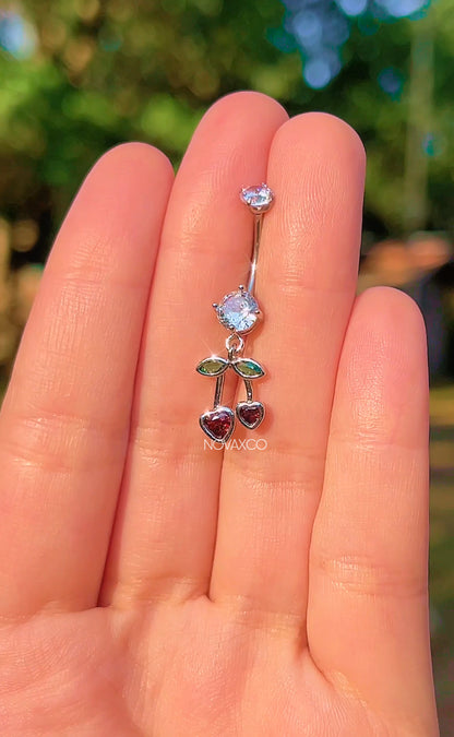 Cherry Heart Titanium Dangle Belly Ring