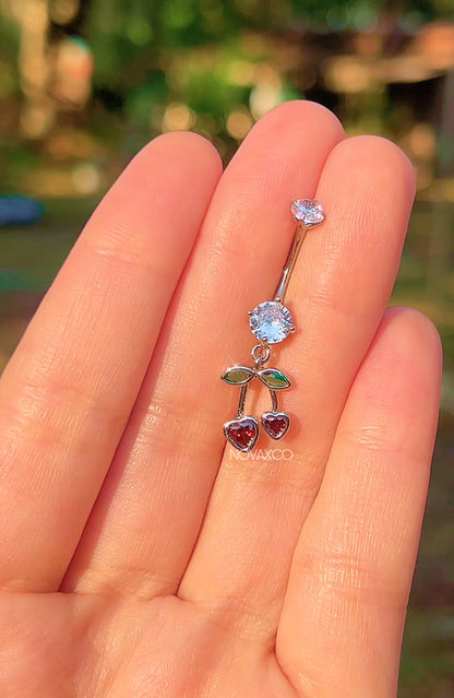 Cherry Heart Titanium Dangle Belly Ring