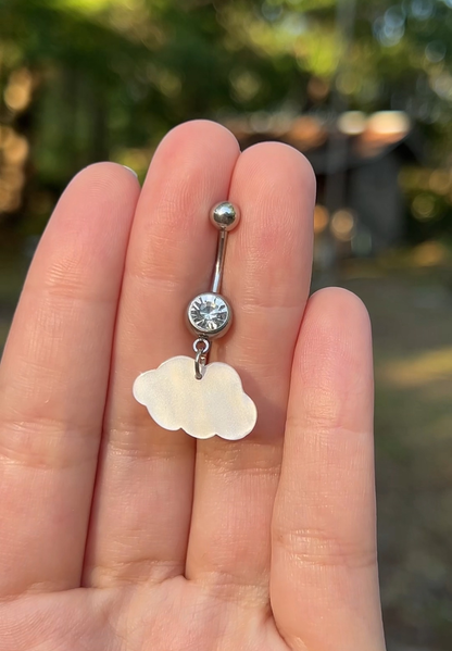 Belly button ring with an ethereal opal cloud charm