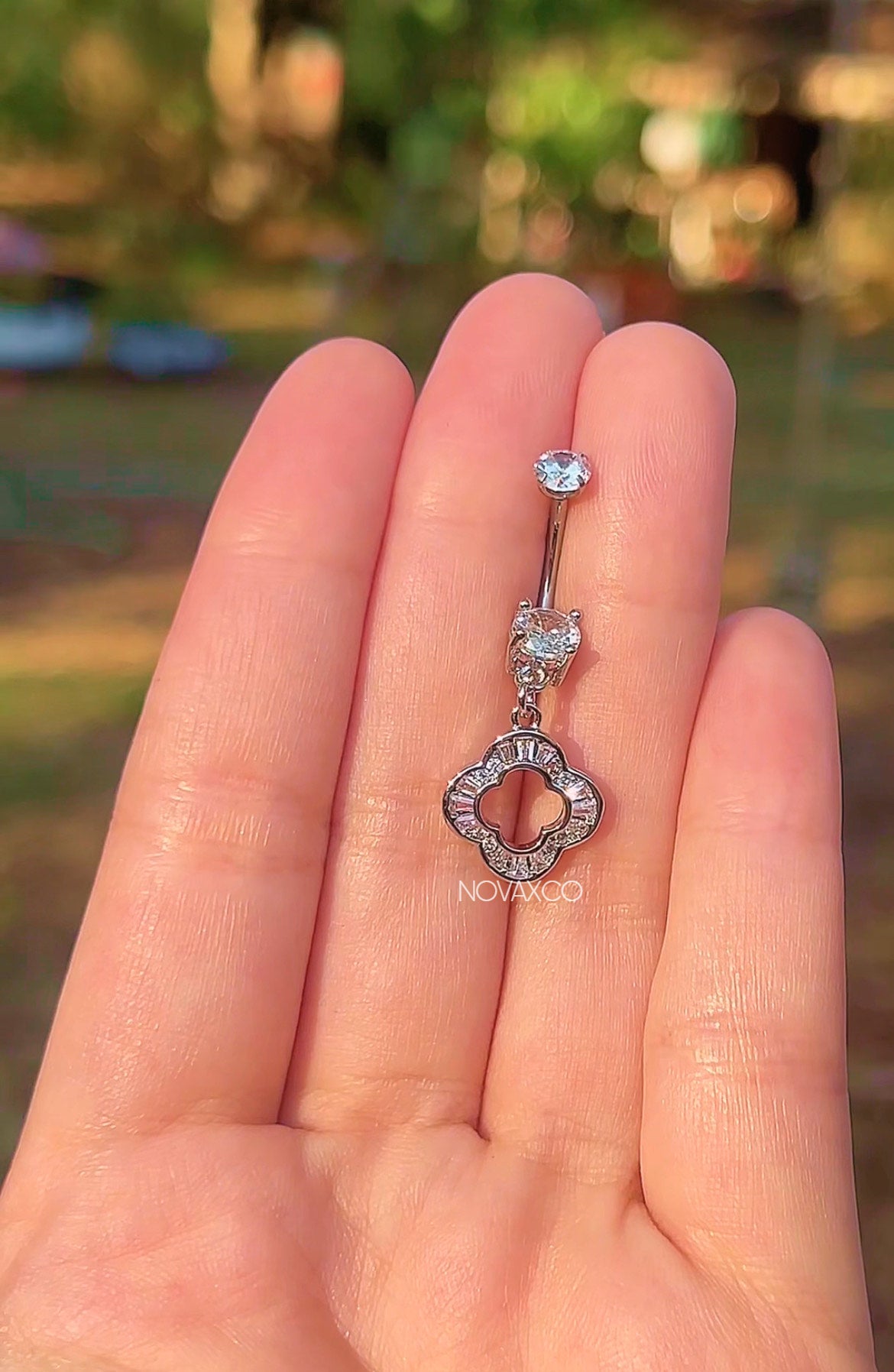 Dainty Clover Charm Dangly Belly Button Ring