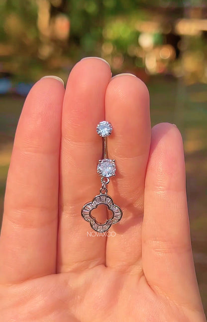 Dainty Clover Charm Dangly Belly Button Ring