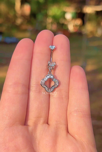Dainty Clover Charm Dangly Belly Button Ring