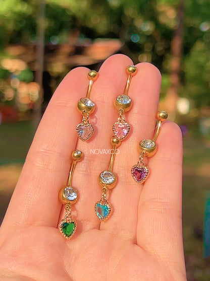 Dainty Gold Colorful Heart Belly Button Rings