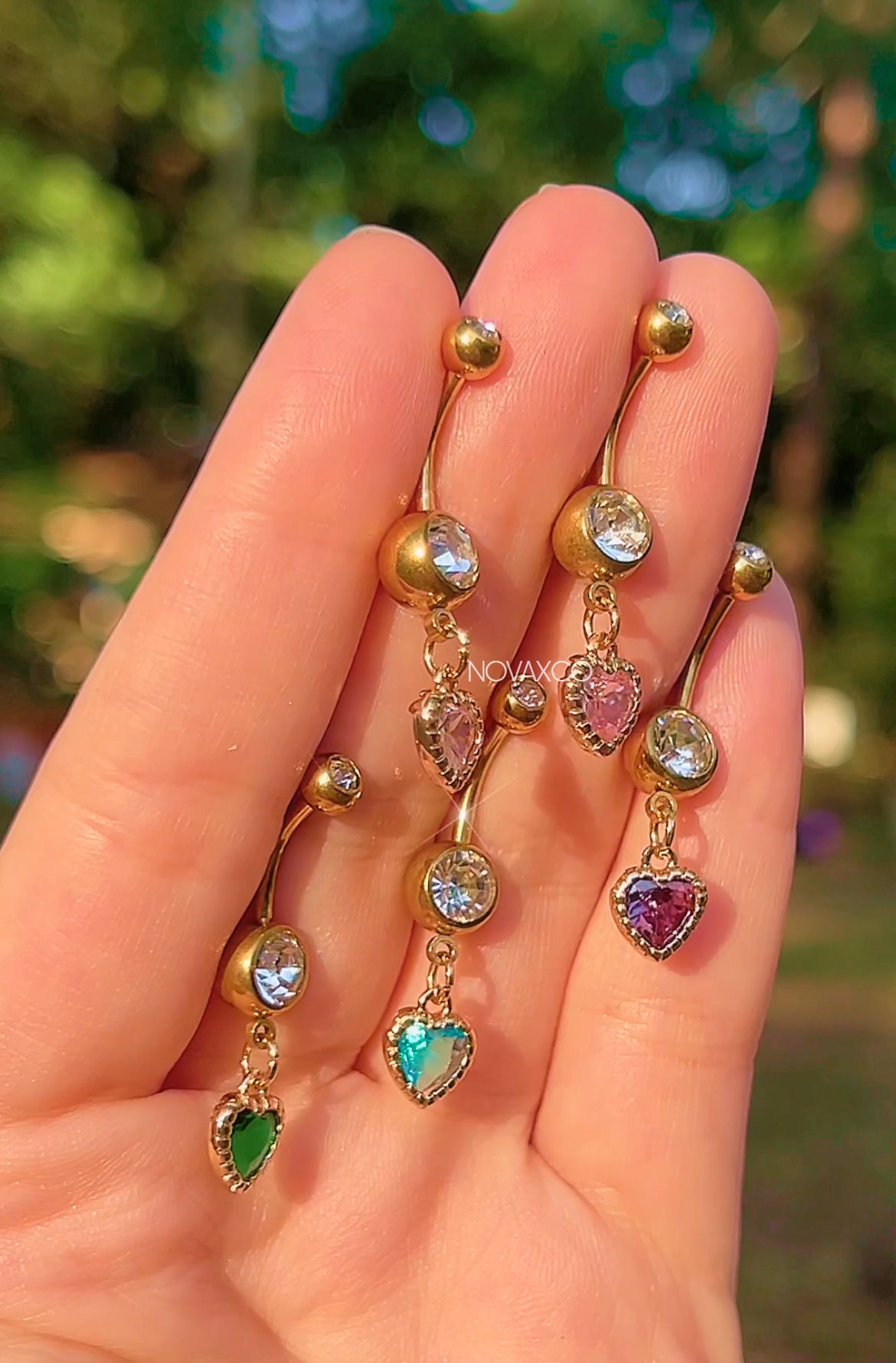 Dainty Gold Colorful Heart Belly Button Rings