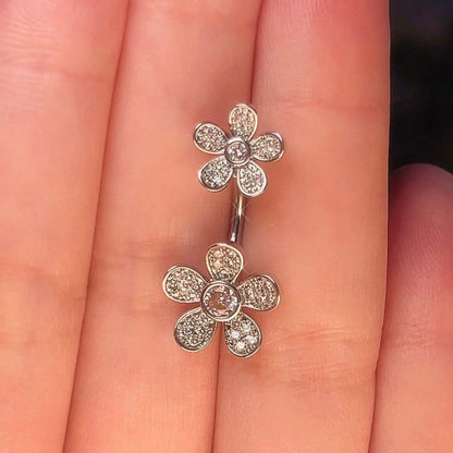 Double end flower belly button ring, non dangle belly piercing