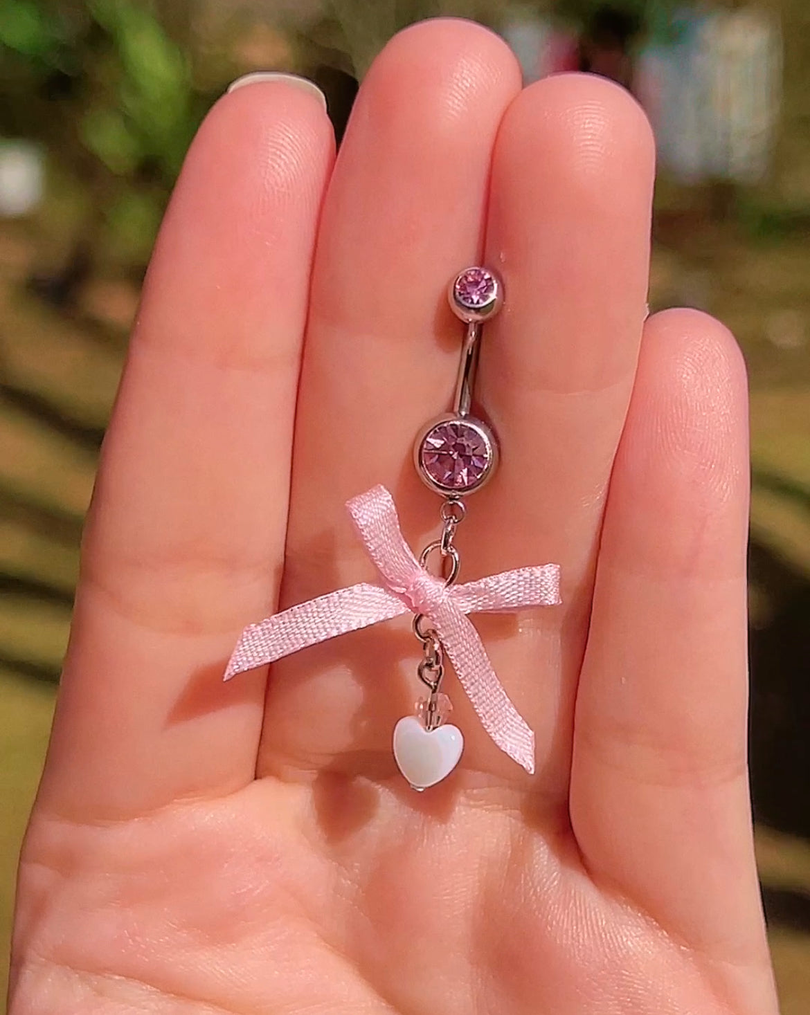 Dainty Bow & Pearl Heart Belly Ring