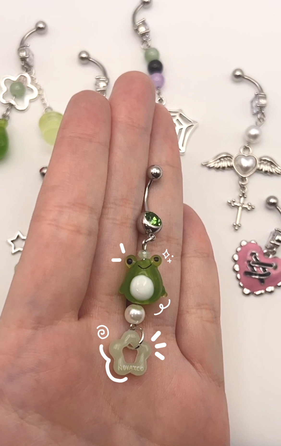 Cute frog dangly belly button ring 14g 10mm