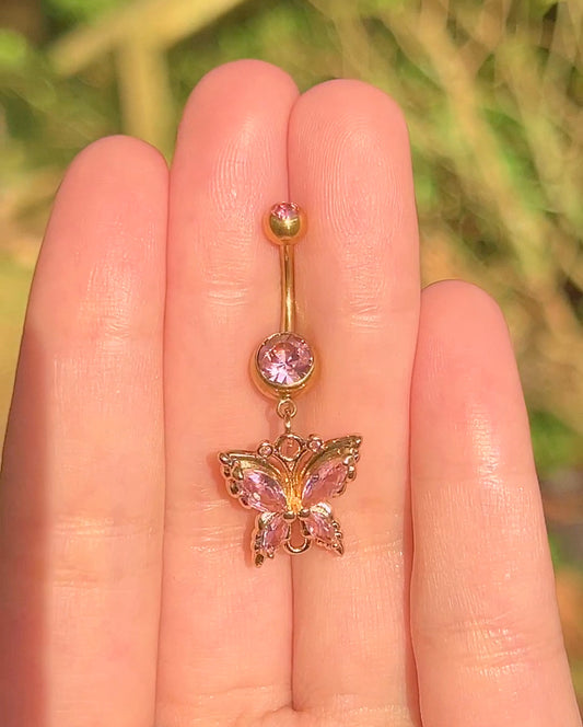 Pink Mariposa Gold Belly Ring