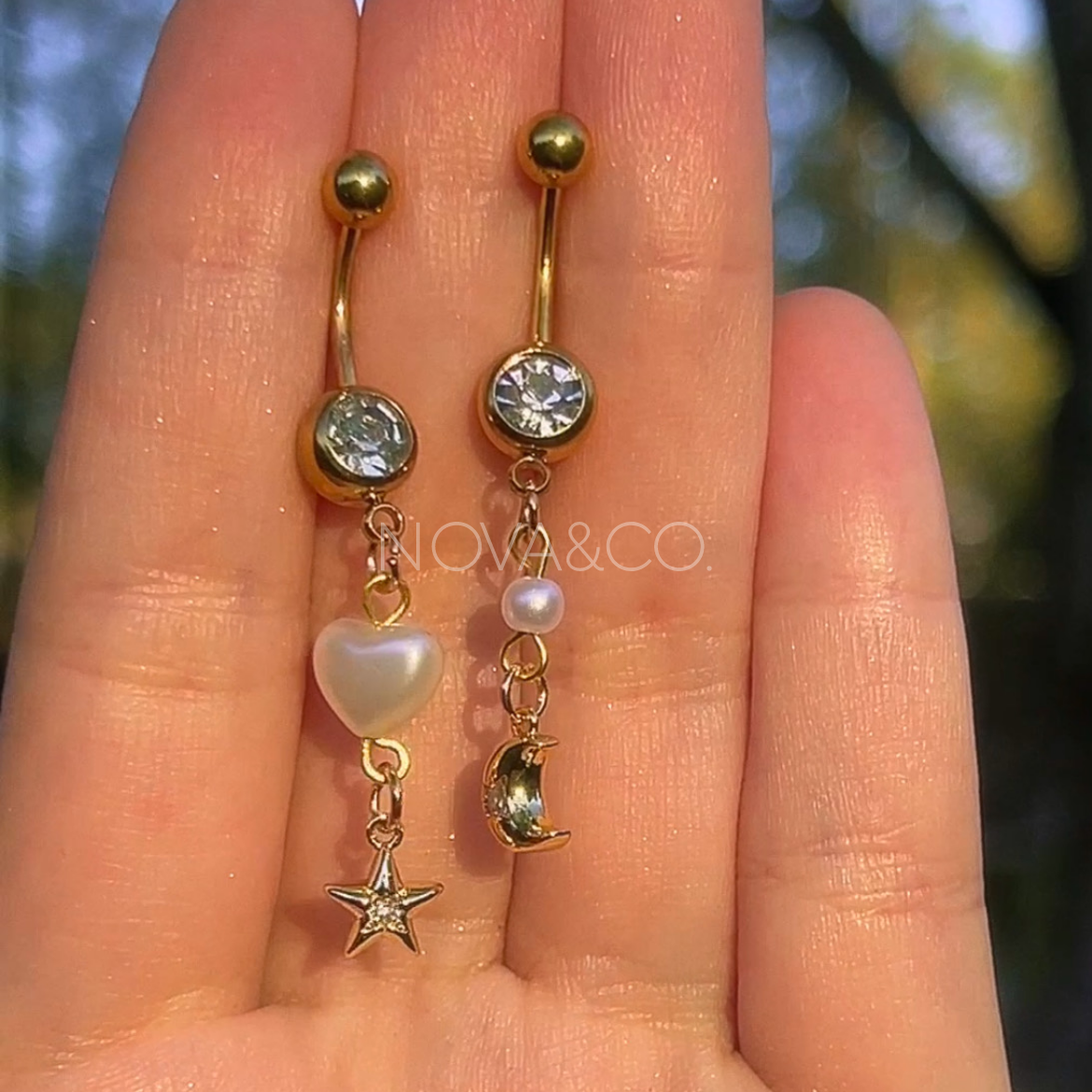 Moon and Star Mismatched Belly Rings