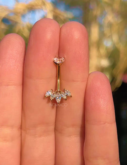 Gold Lotus Titanium Belly Button Ring