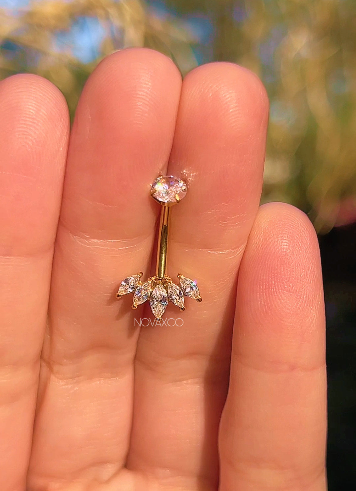 Gold Lotus Titanium Belly Button Ring