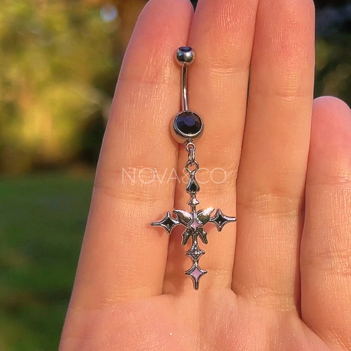 Butterfly Lament Cross Belly Button Ring