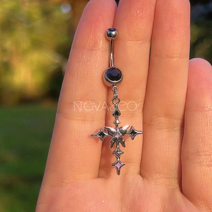 Butterfly Lament Cross Belly Button Ring