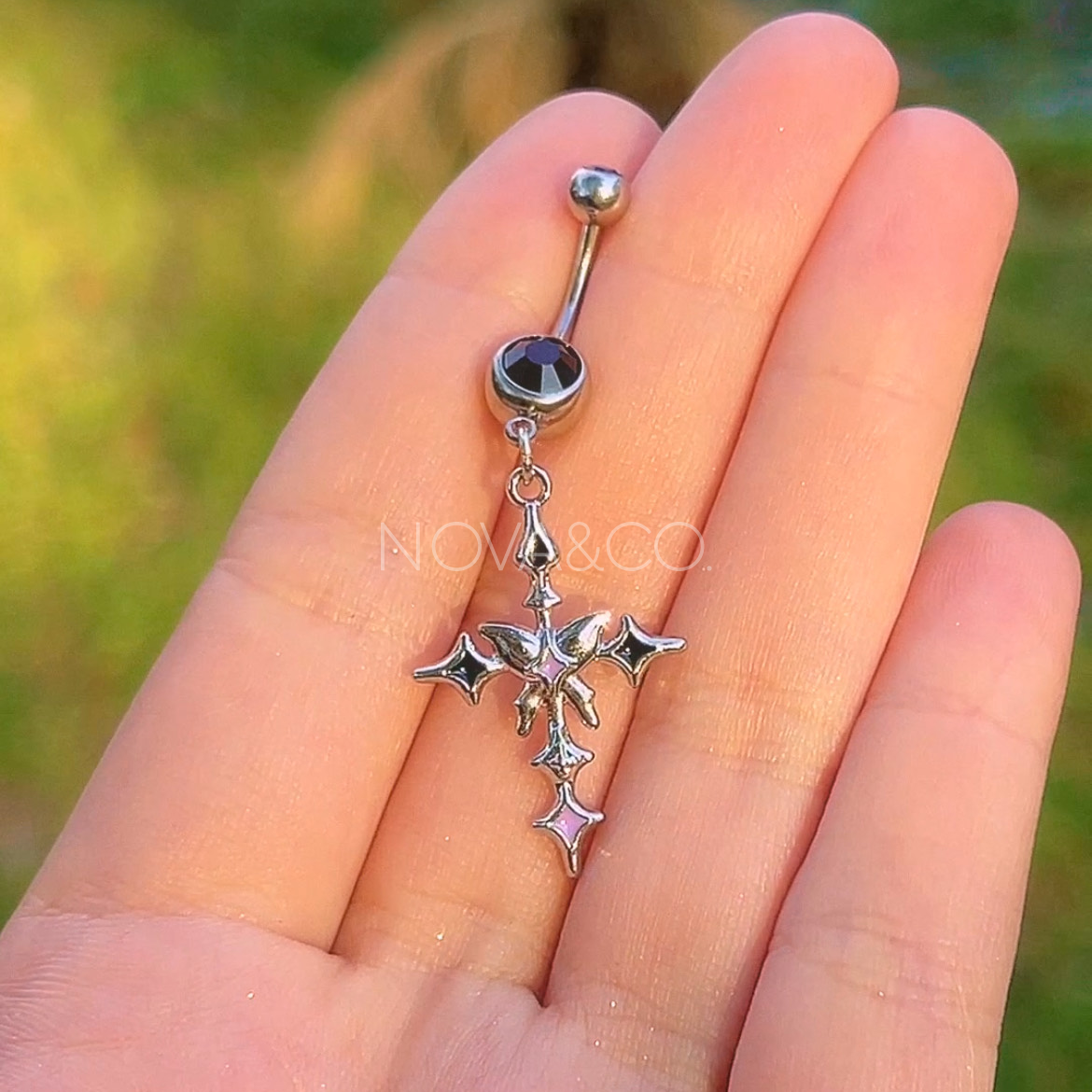 Butterfly Lament Cross Belly Button Ring