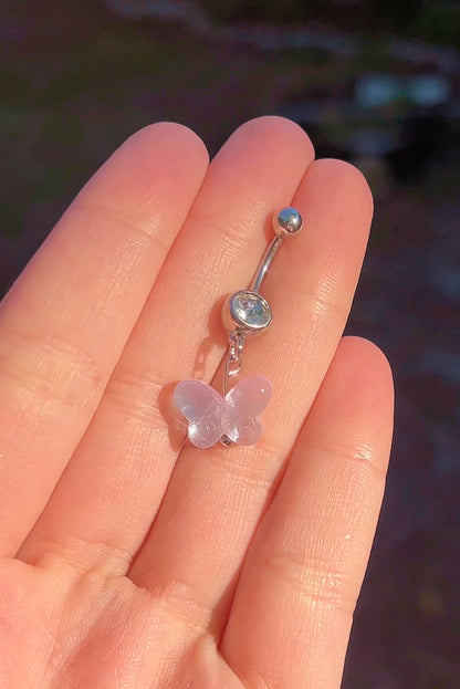 Pastel Purple Butterfly Dangle Belly Ring