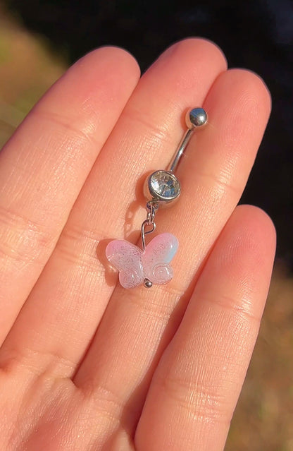 Pastel Purple Butterfly Dangle Belly Ring