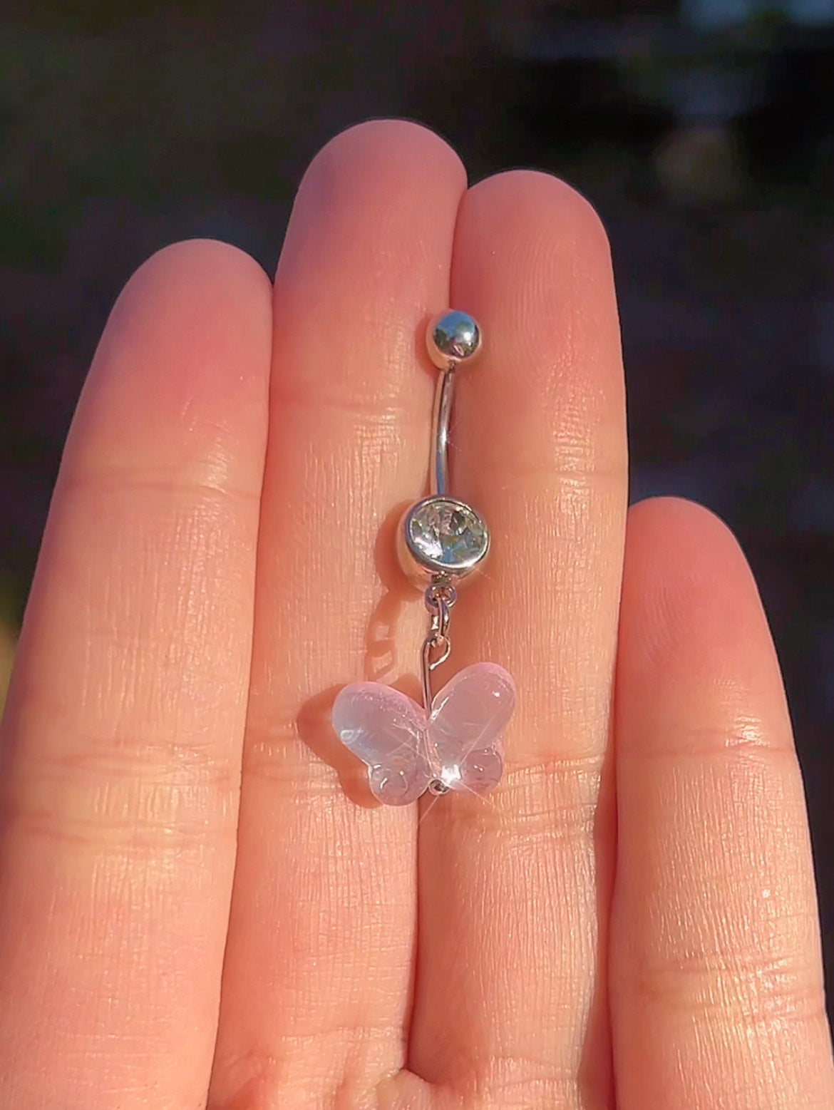 Pastel Purple Butterfly Dangle Belly Ring