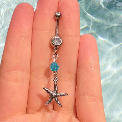Blue Bead Starfish Belly Ring