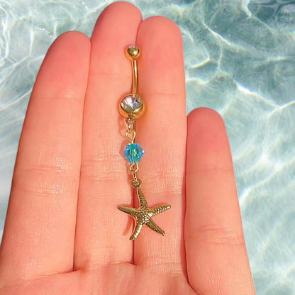 Blue Bead Starfish Belly Ring
