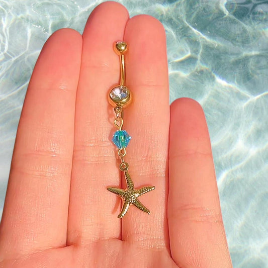 Blue Bead Starfish Belly Ring