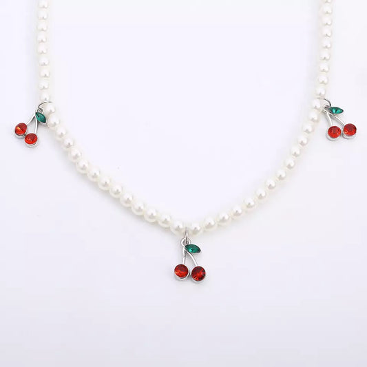 Cherry Charm Pearl Necklace