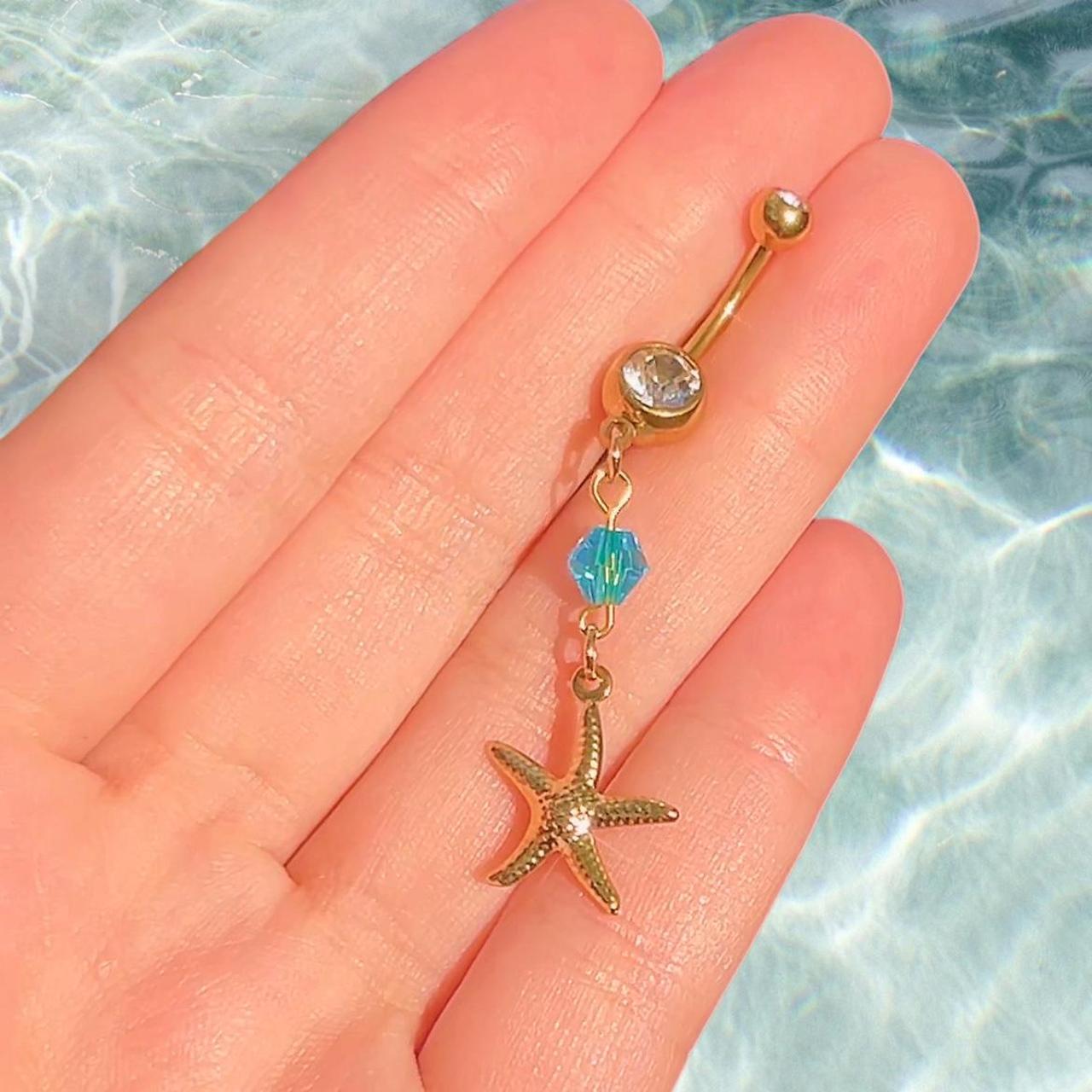 Blue Bead Starfish Belly Ring