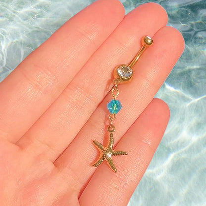 Blue Bead Starfish Belly Ring