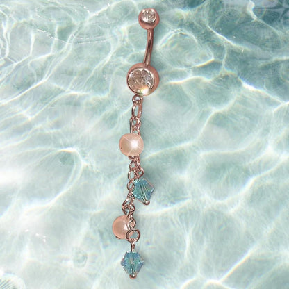 Blue Beaded Pearl Mermaid Dangle Belly Ring