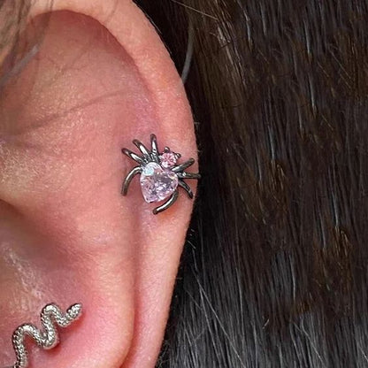 Pink Spider Heart Helix Piercing