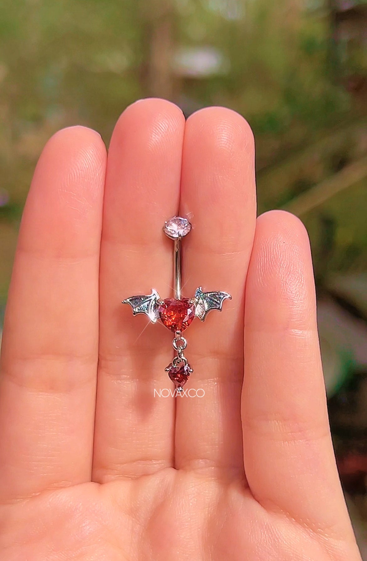 Bat Wing Heart Titanium Belly Button Ring