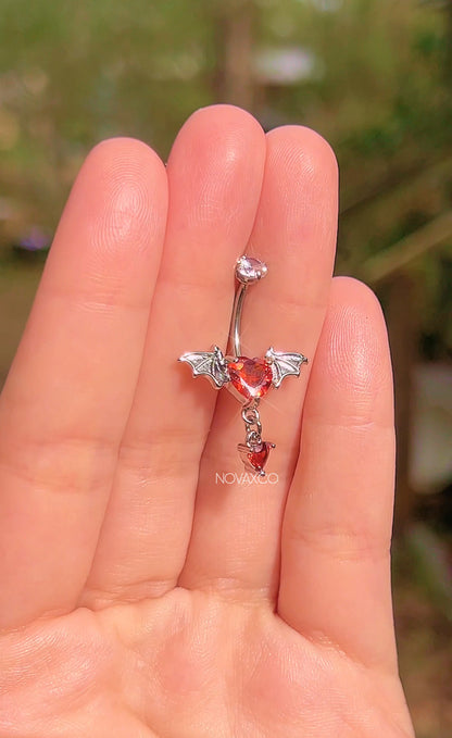 Bat Wing Heart Titanium Belly Button Ring