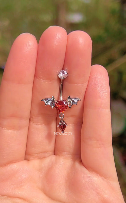 Bat Wing Heart Titanium Belly Button Ring