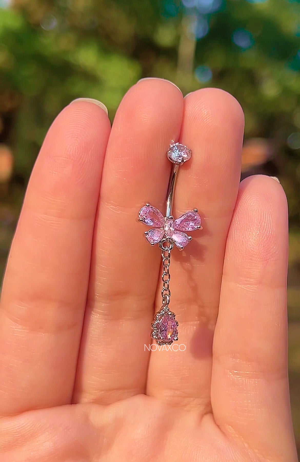 Pink Dangly Butterfly Titanium Belly Ring