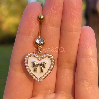 White Pearl Heart Belly Ring