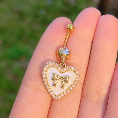 White Pearl Heart Belly Ring