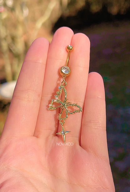 Barbwire Butterfly Dangle Belly Ring