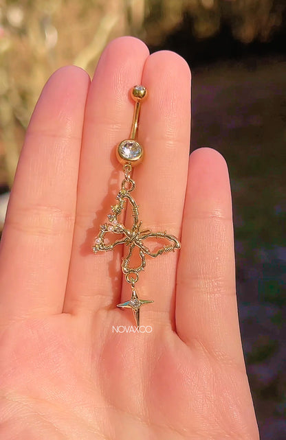 Barbwire Butterfly Dangle Belly Ring