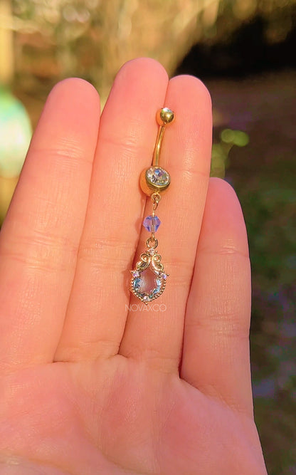 Teardrop CZ Beaded Dangle Belly Ring