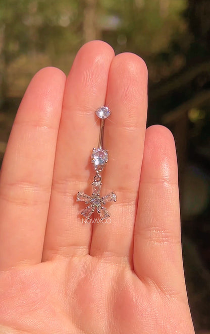 Titanium Flower Dangle Belly Ring