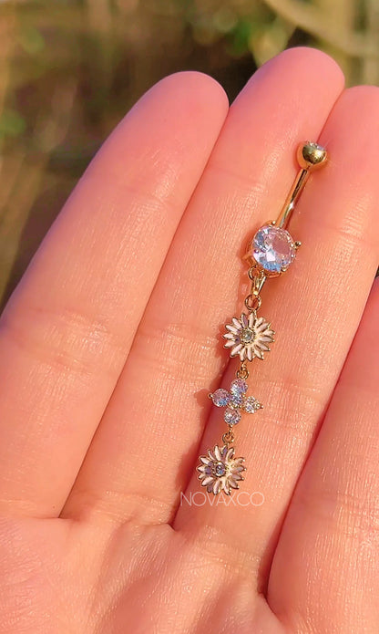 Long Flower Clover Dangle Belly Piercing