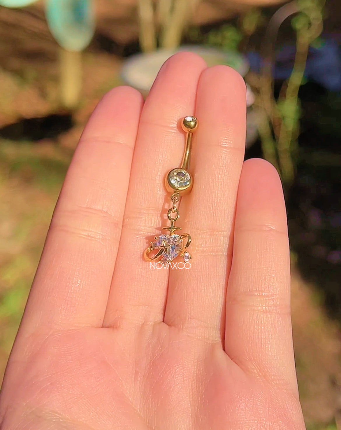 Gold Heart Planet Sparkle Belly Ring