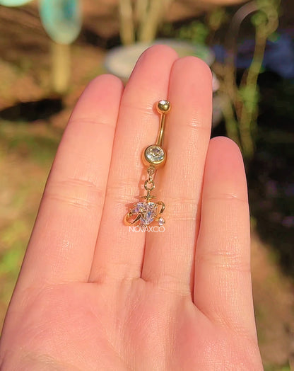Gold Heart Planet Sparkle Belly Ring