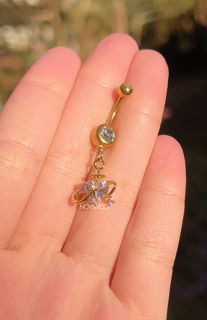 Gold Heart Planet Sparkle Belly Ring