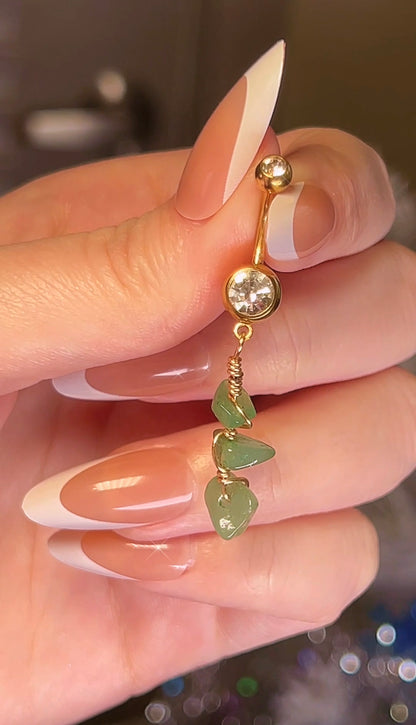 Green Wrapped Gemstone Belly Ring