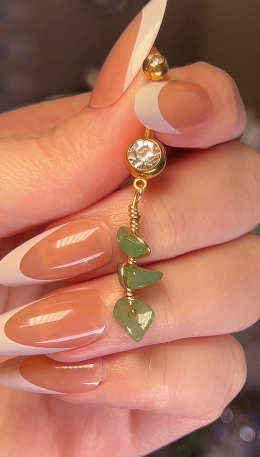 Green Wrapped Gemstone Belly Ring