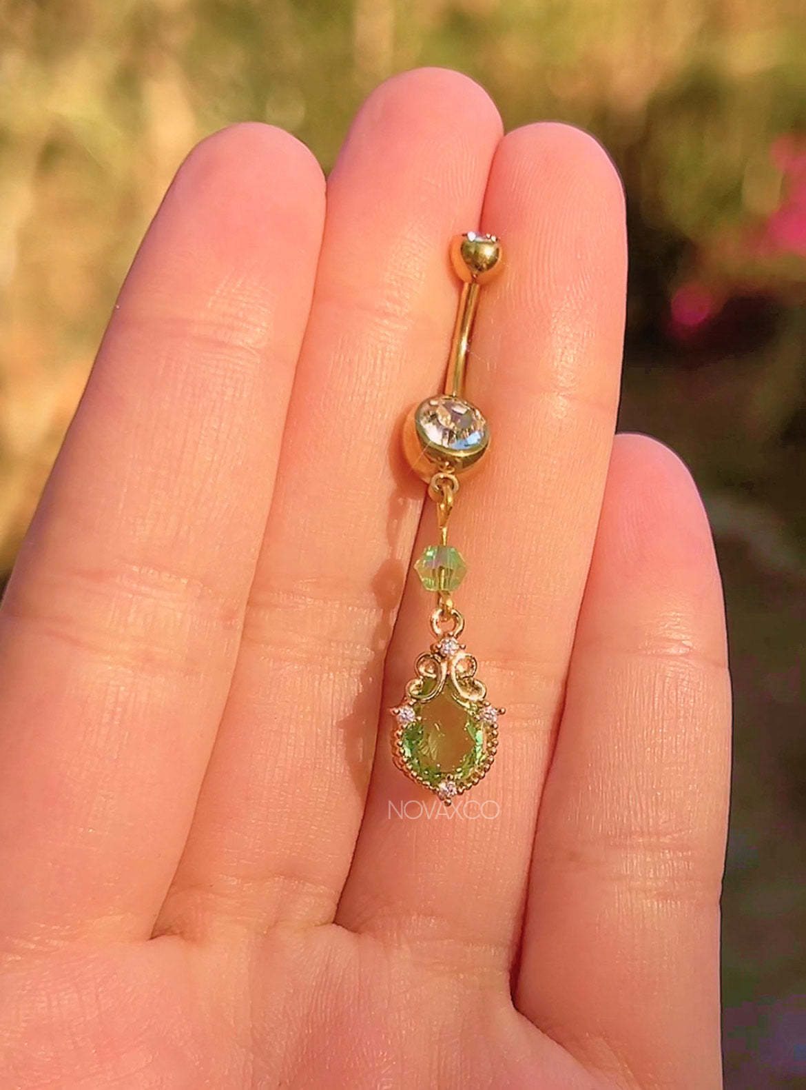 Teardrop CZ Beaded Dangle Belly Ring