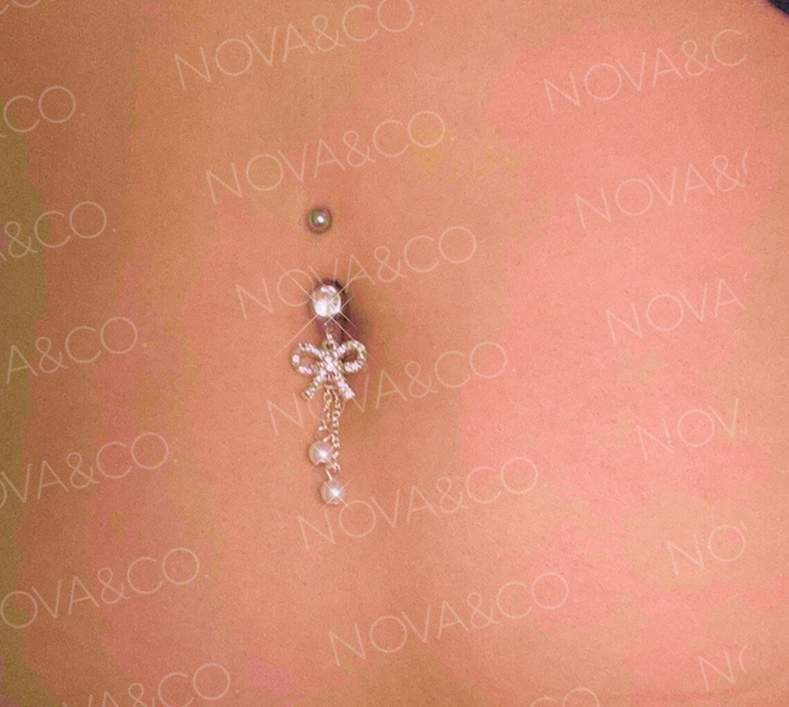 Pearl Dangly Bow Belly Ring