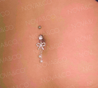 Pearl Dangly Bow Belly Ring